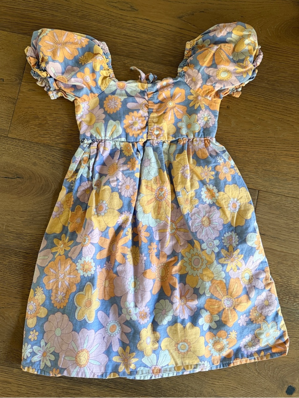 Girls Floral Puff-Sleeve Sundress - Pastel Yellow & Lavender